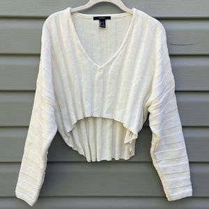 Ivory High-Low Chunky Cropped Sweater